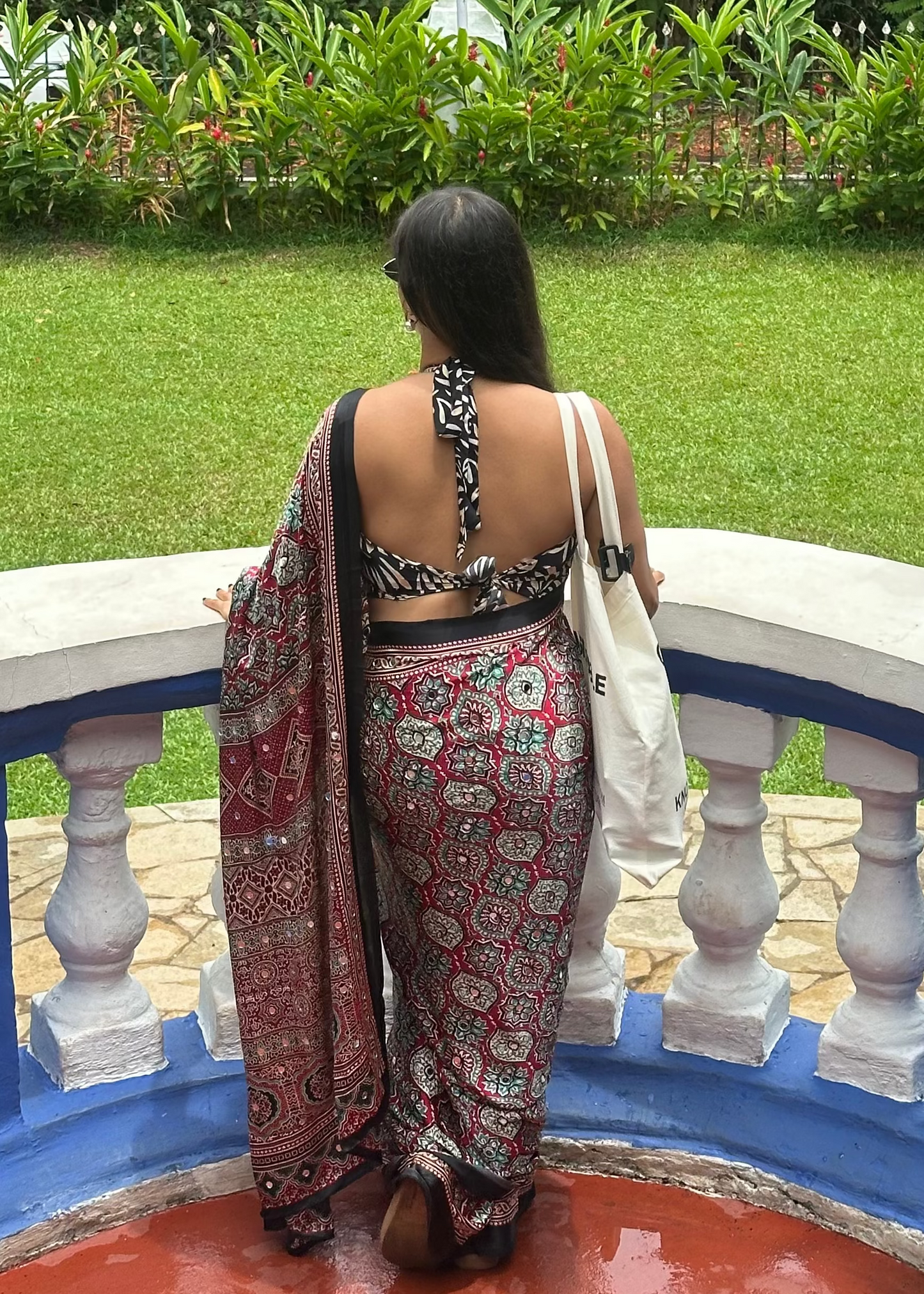 Rangrez Ajrakh Mirror Saree