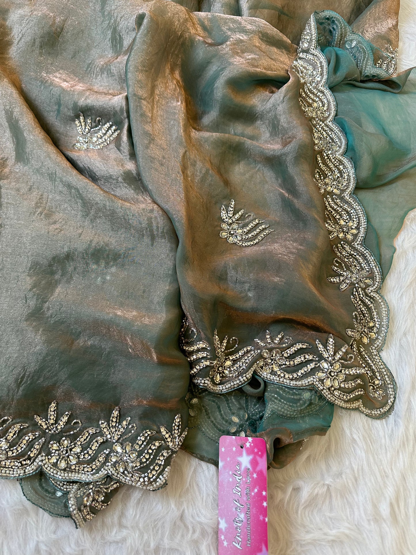 Shimmery Designer Hand Embroidered Saree