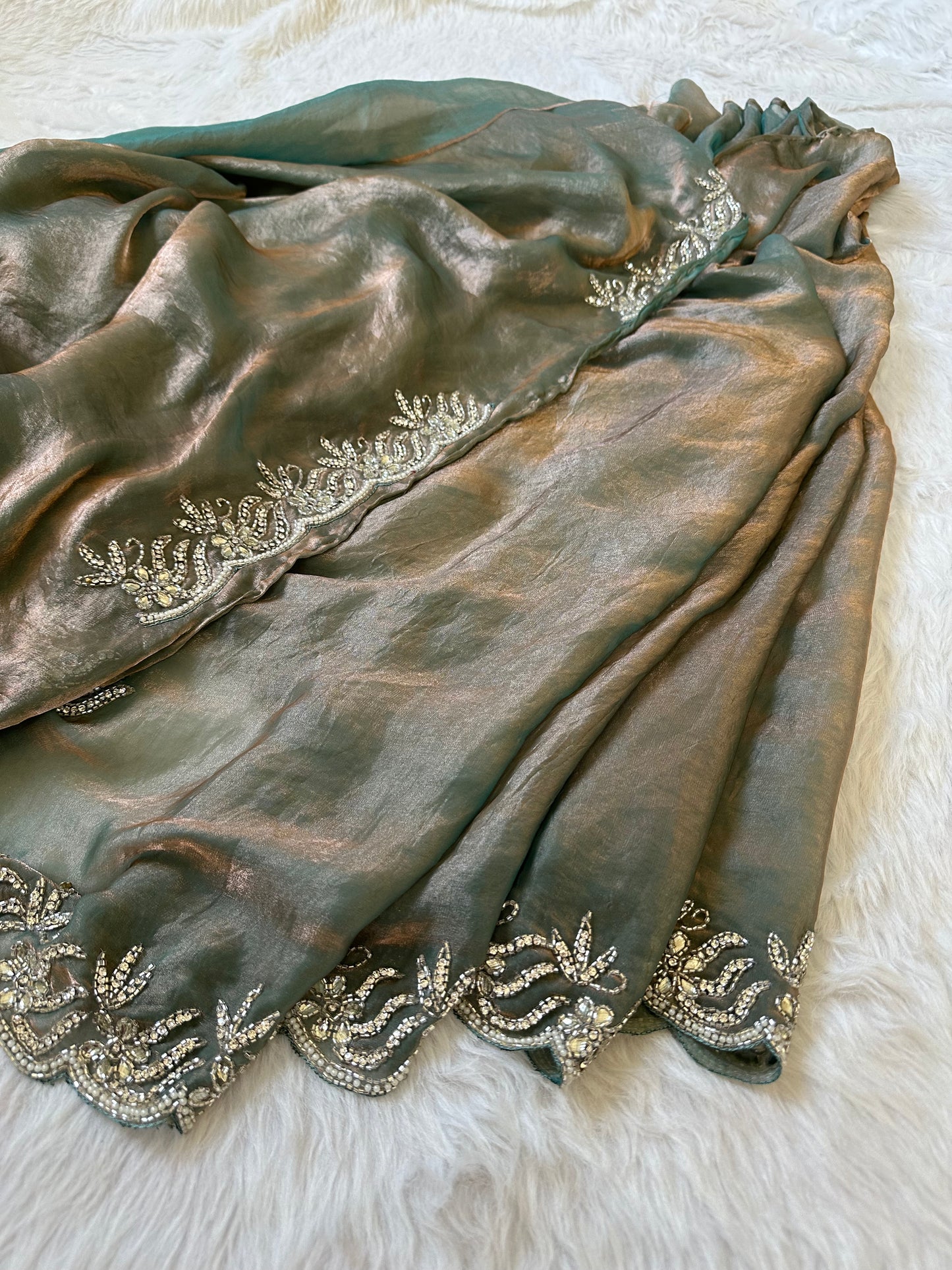 Shimmery Designer Hand Embroidered Saree