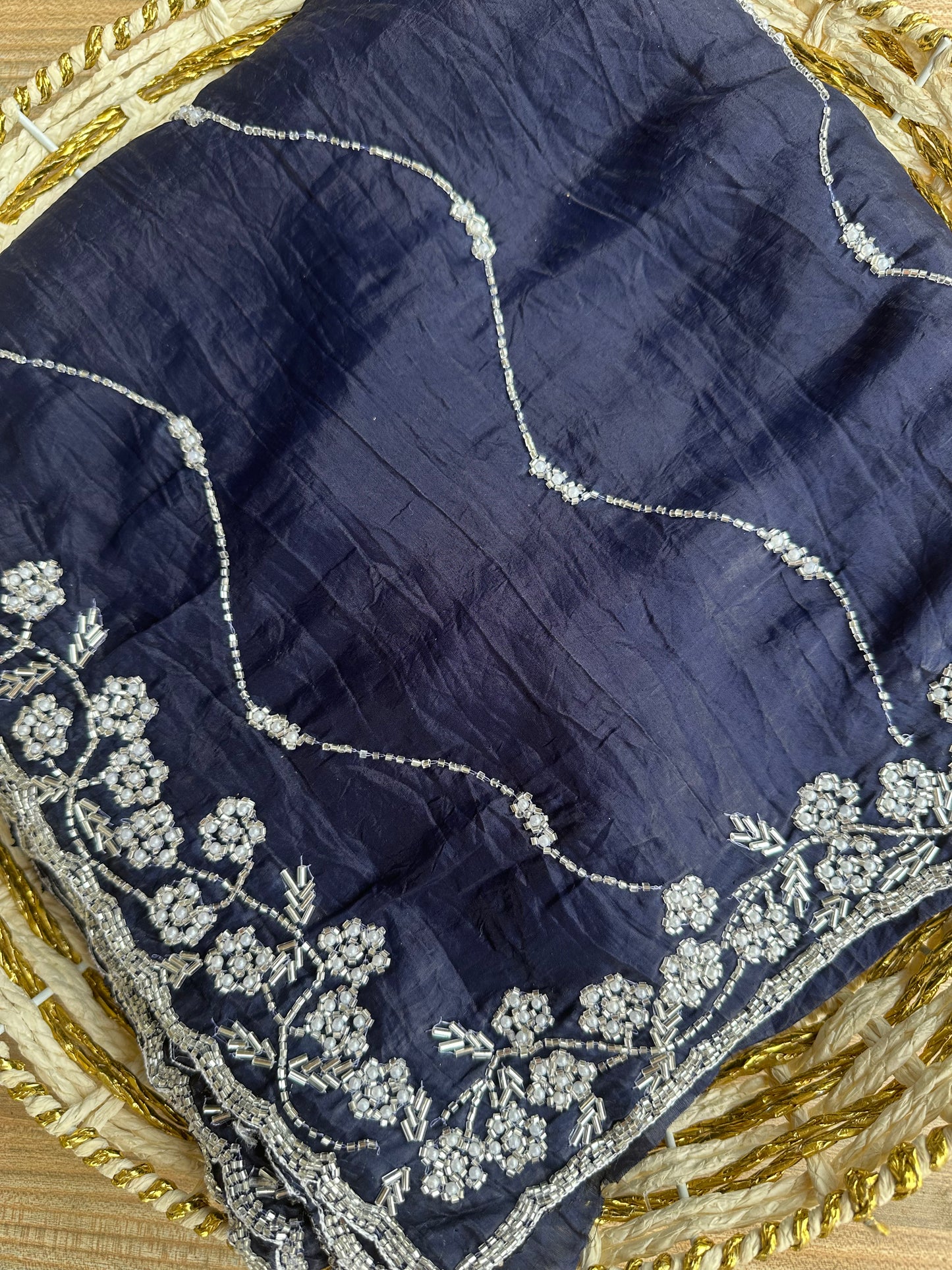 Mehandi Green Hand Emb Tissue Saree