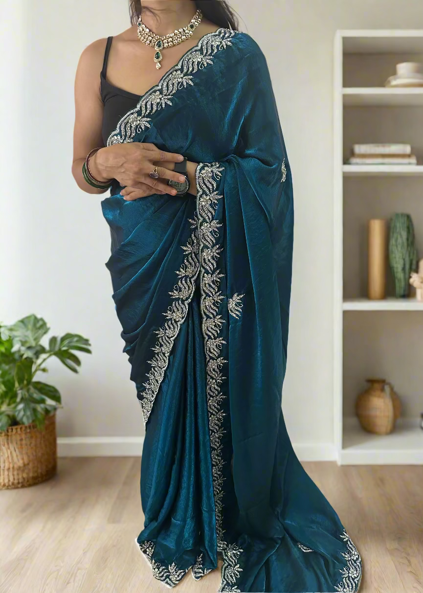 Shimmery Designer Hand Embroidered Saree