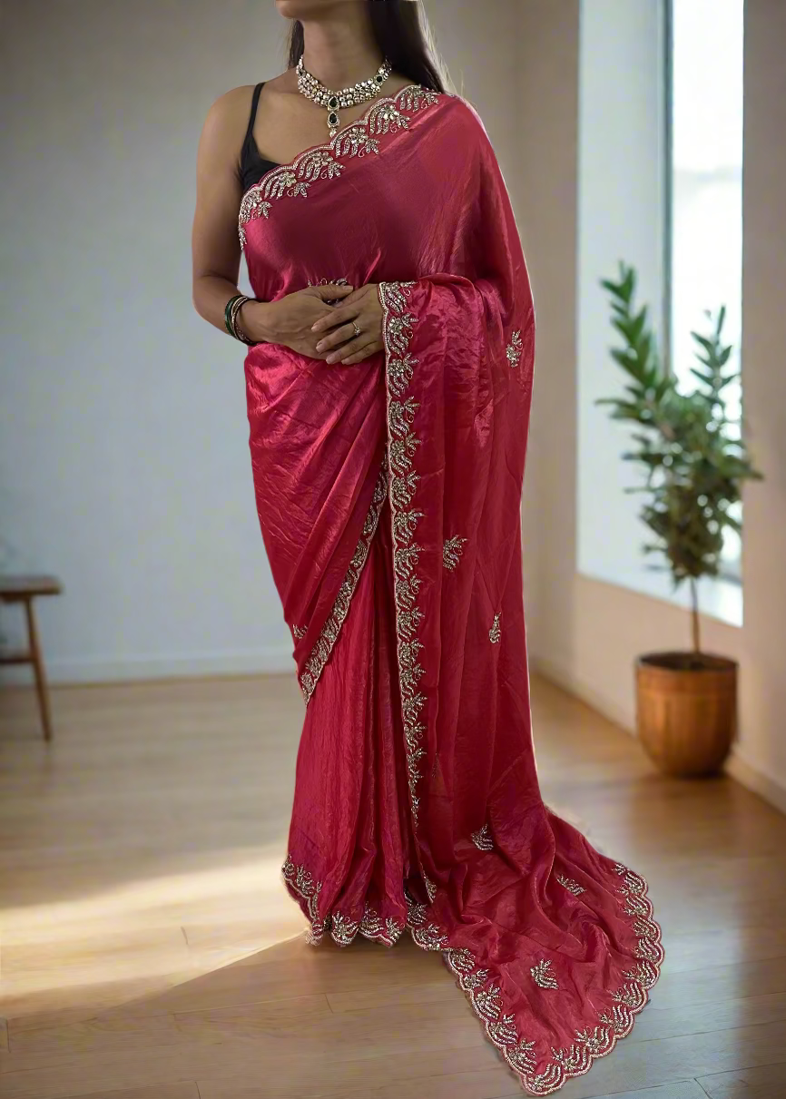 Shimmery Designer Hand Embroidered Saree