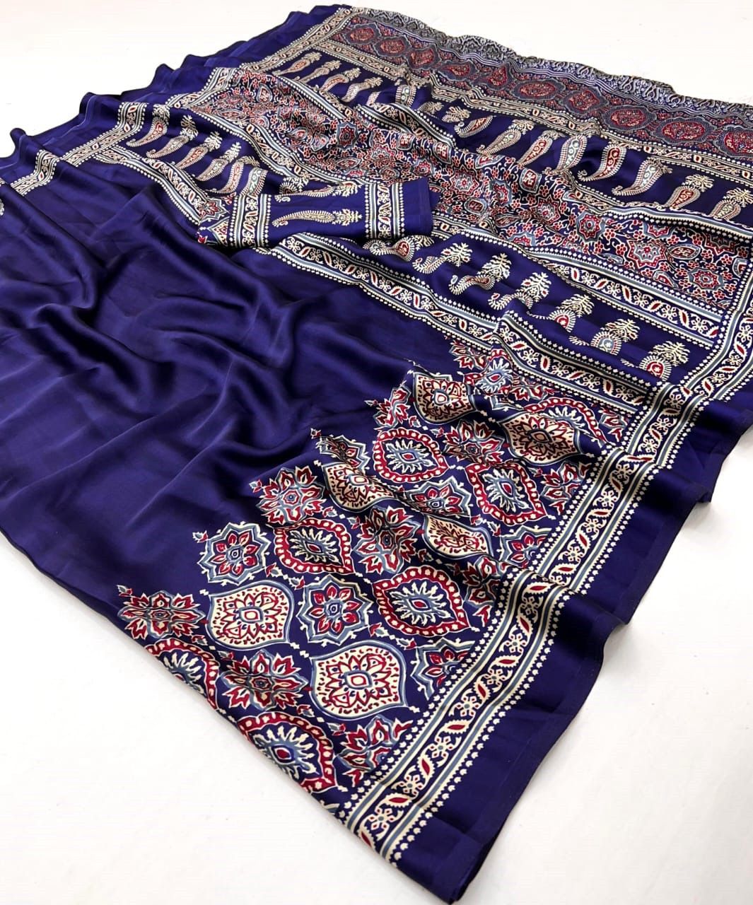 Makhmali Ajrakh Border Saree