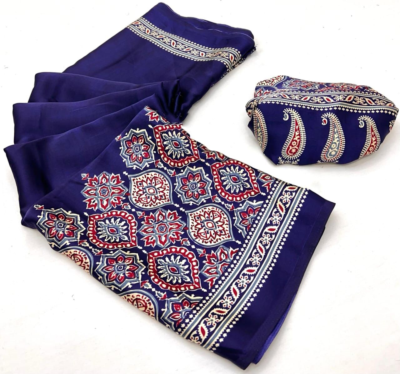 Makhmali Ajrakh Border Saree