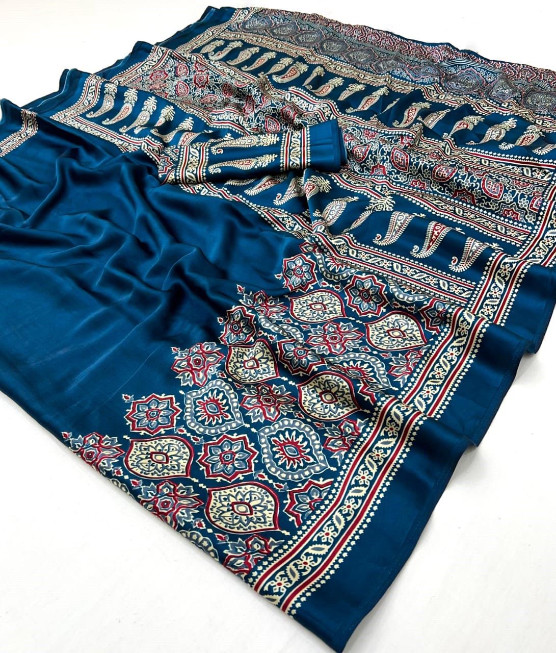 Makhmali Ajrakh Border Saree