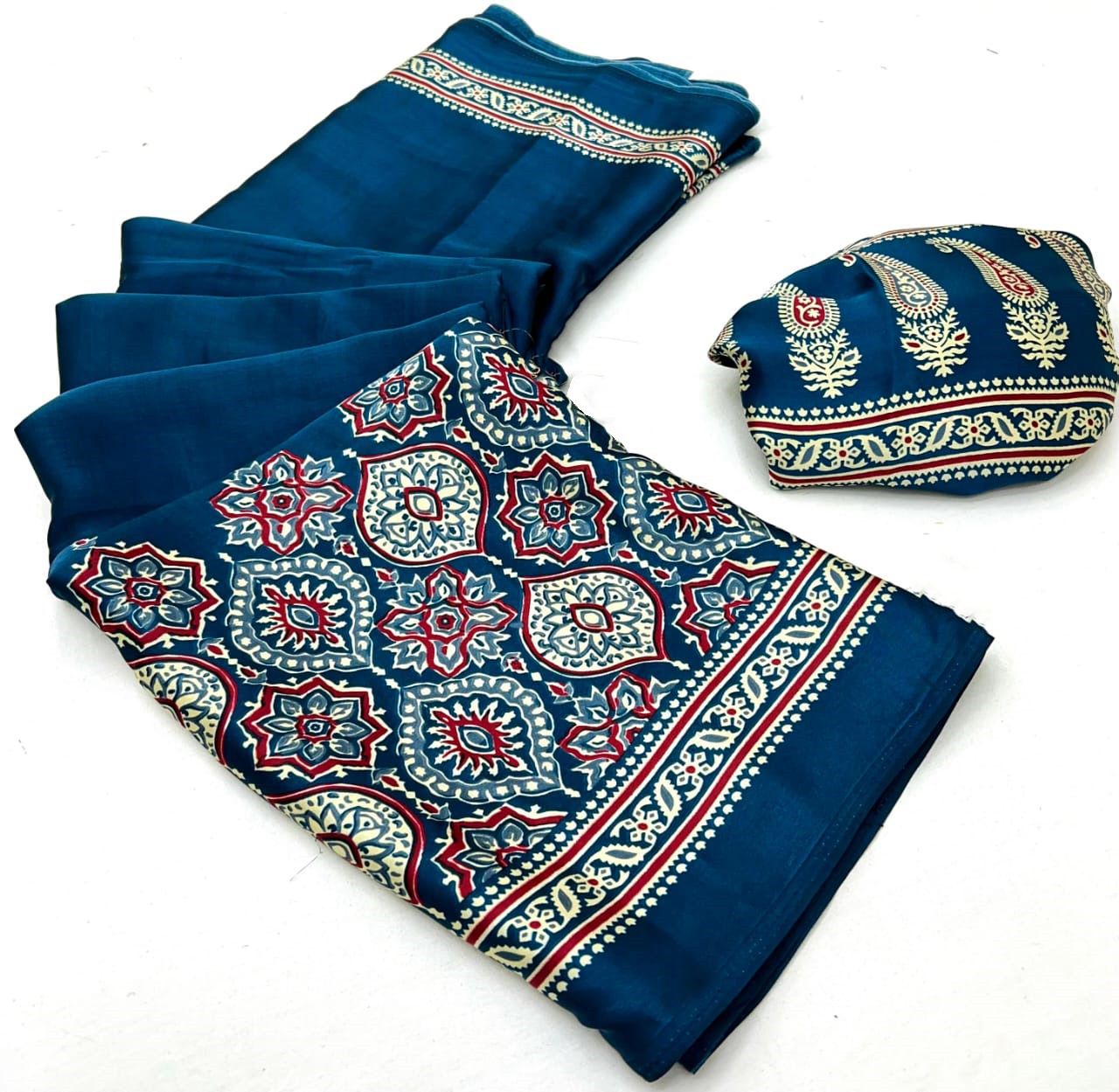 Makhmali Ajrakh Border Saree