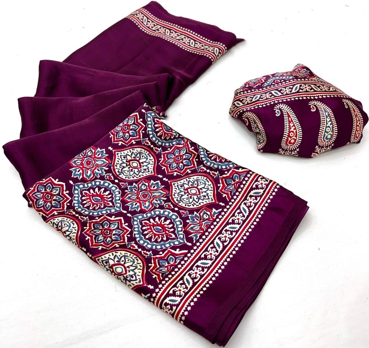 Makhmali Ajrakh Border Saree