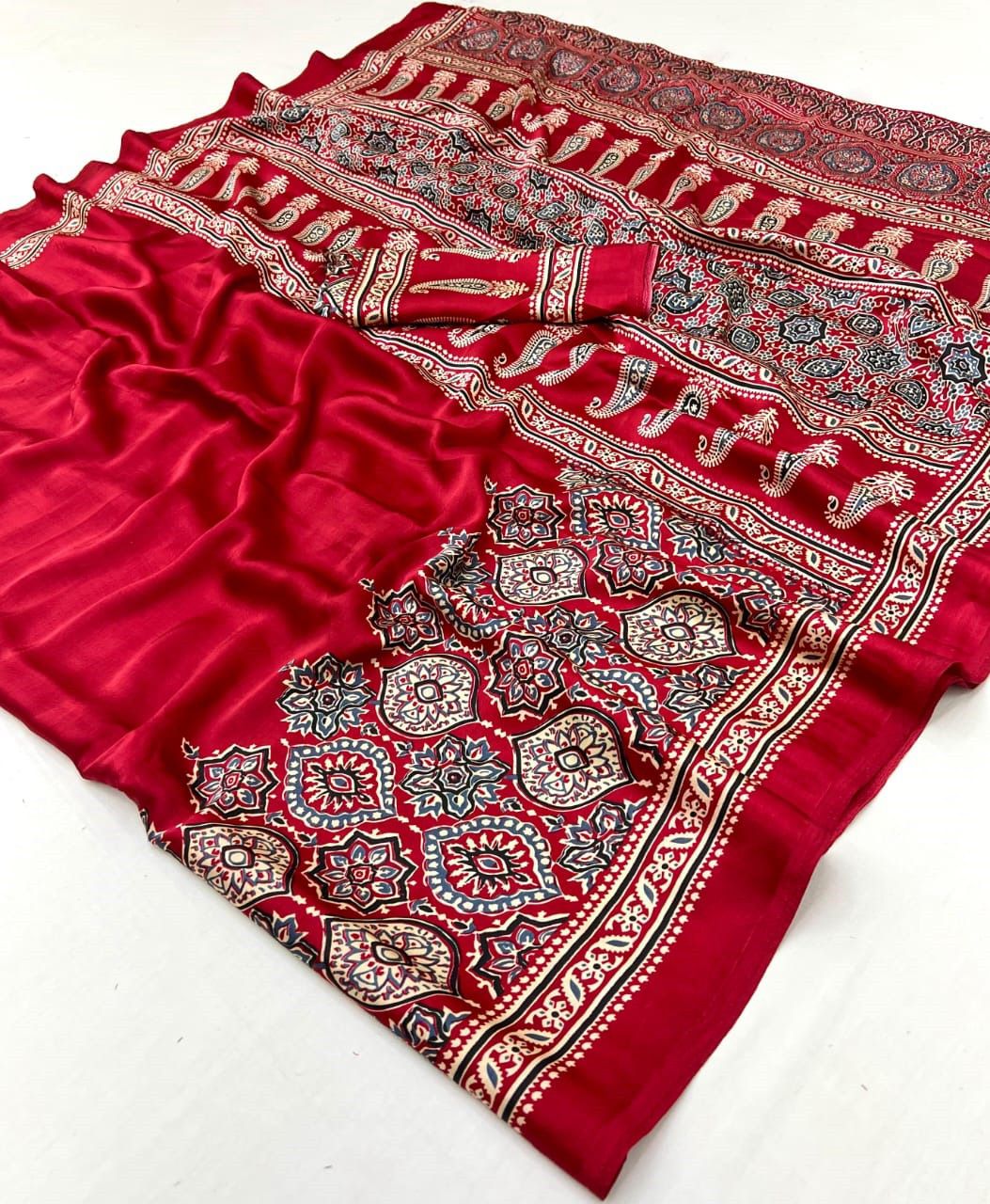 Makhmali Ajrakh Border Saree