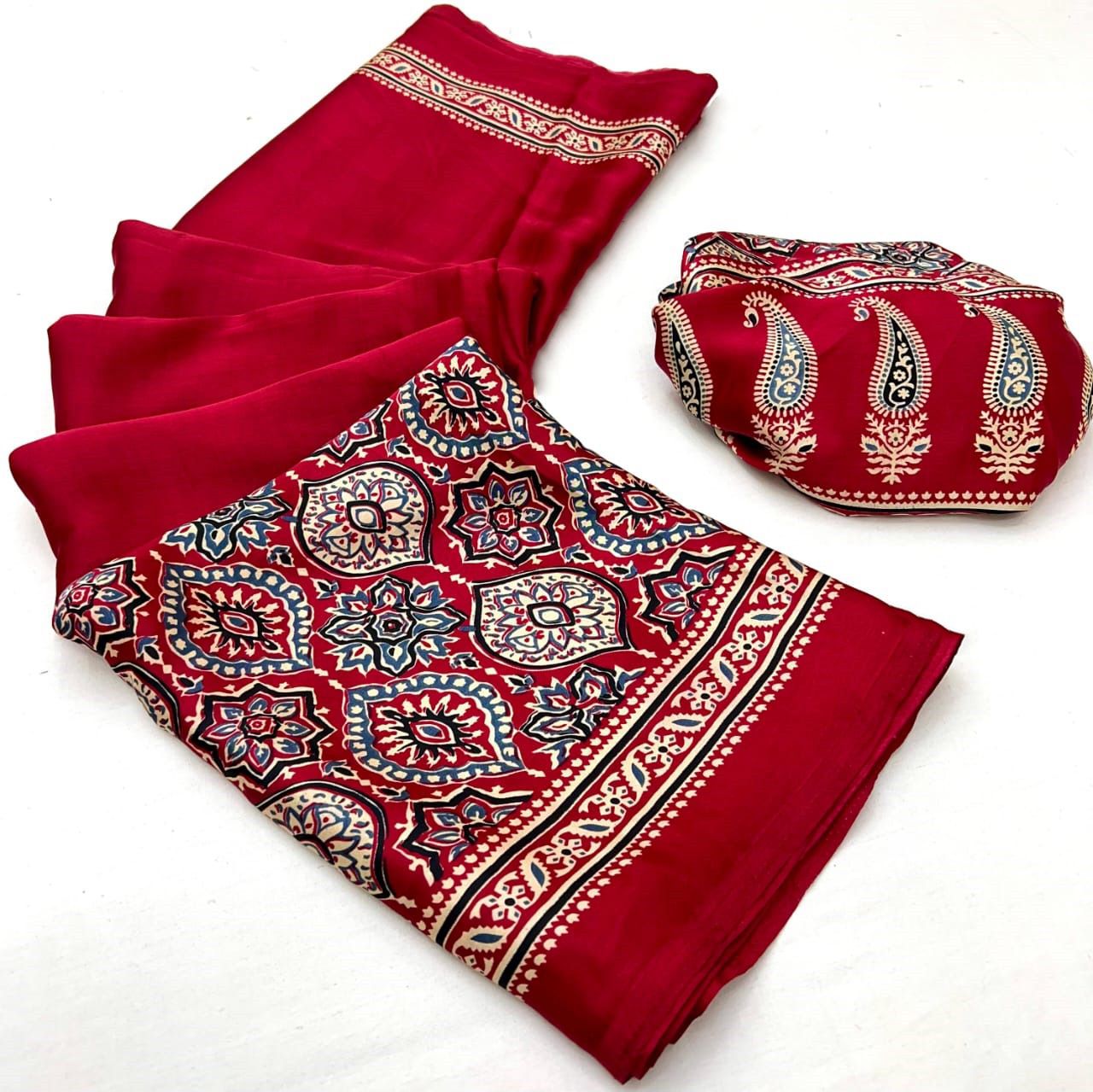 Makhmali Ajrakh Border Saree