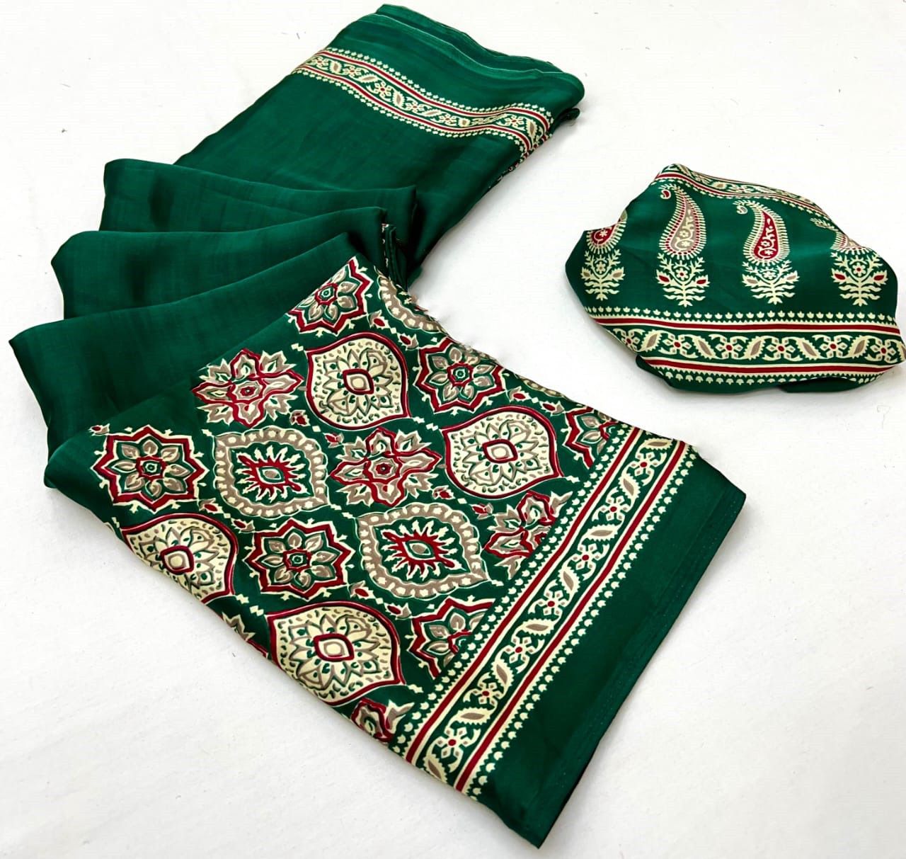 Makhmali Ajrakh Border Saree