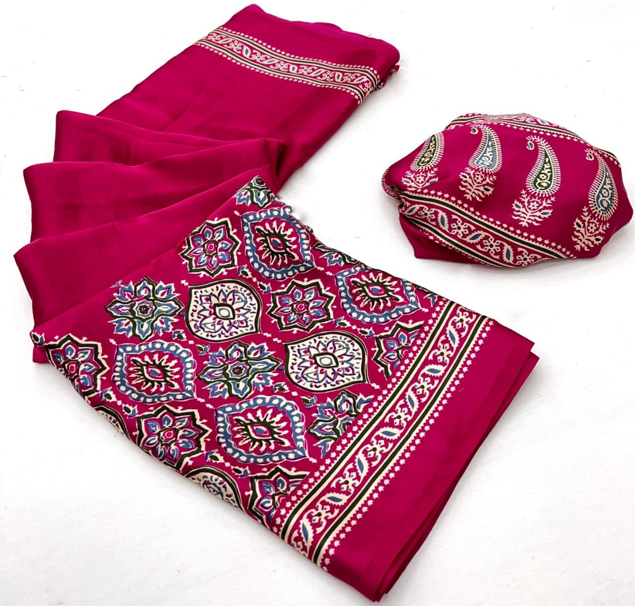 Makhmali Ajrakh Border Saree