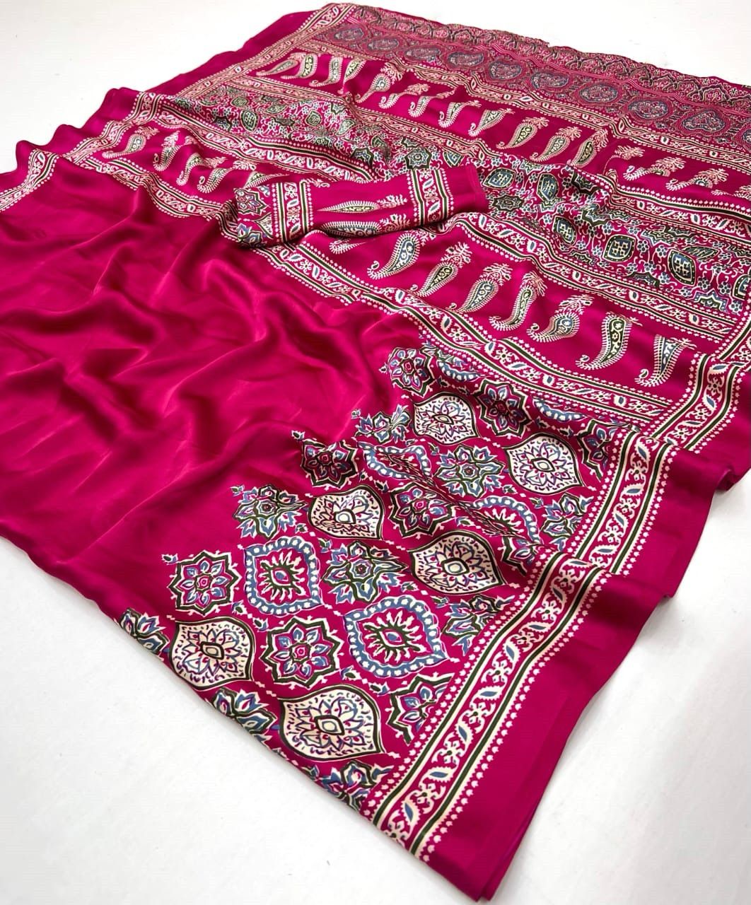 Makhmali Ajrakh Border Saree
