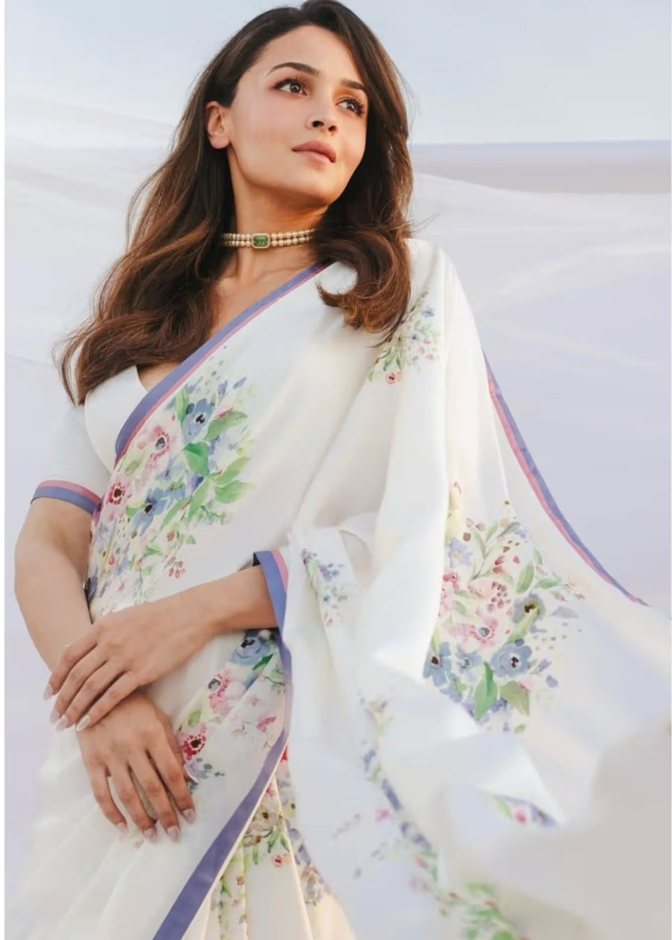Alia Bhat Floral Printed Satin Silk Saree