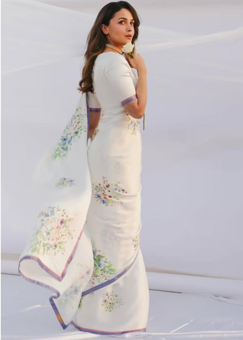 Alia Bhat Floral Printed Satin Silk Saree