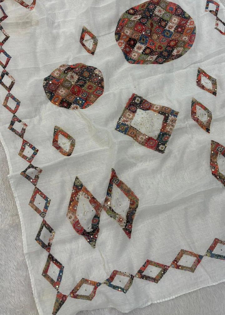 White Sequence Kasab Work Saree