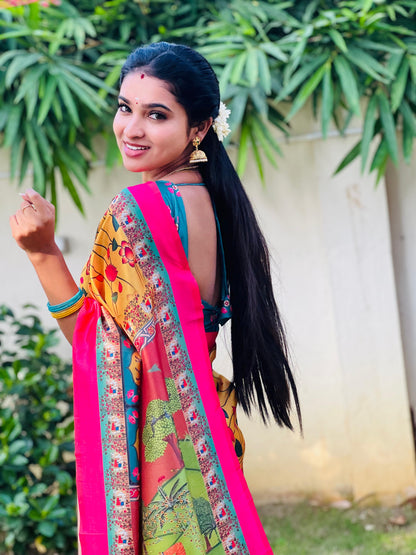 Kamal Katha Kalamkari Saree