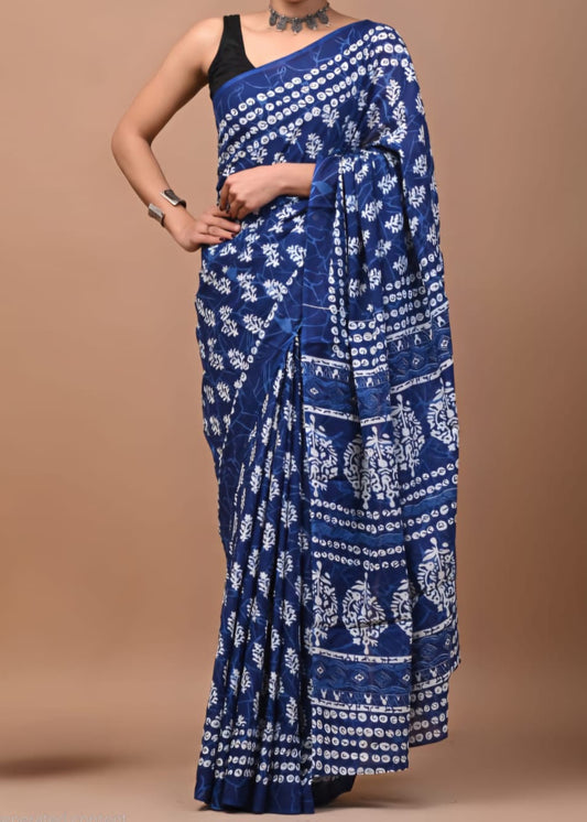 Handblock Printed Mul Cotton Saree
