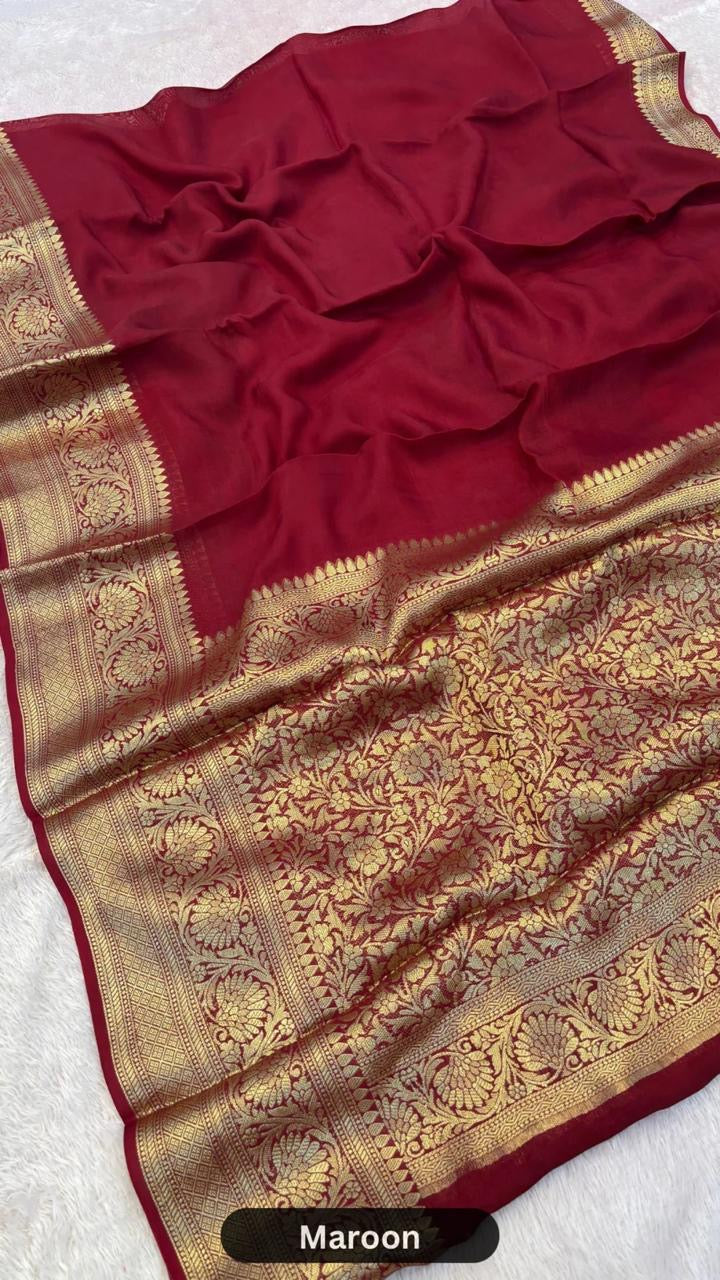 Plain Gold Zari Saree