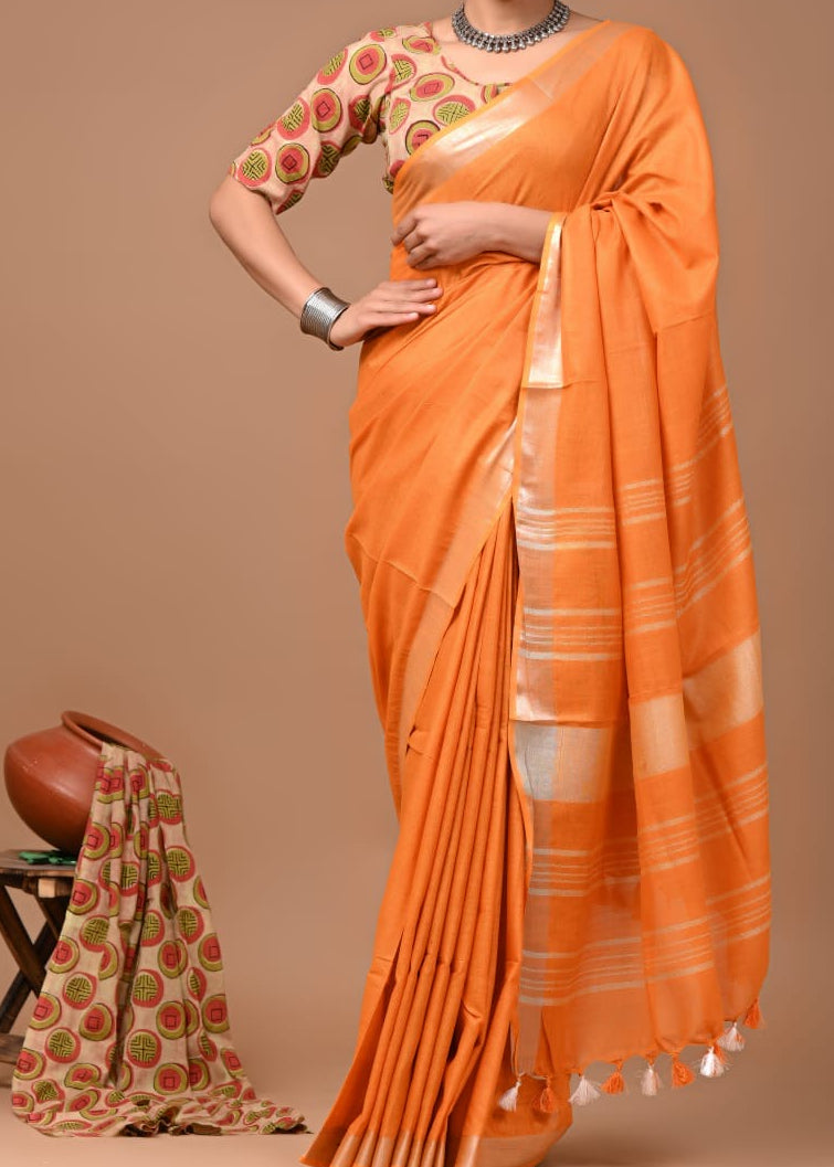 Monotone Linen Cotton Saree