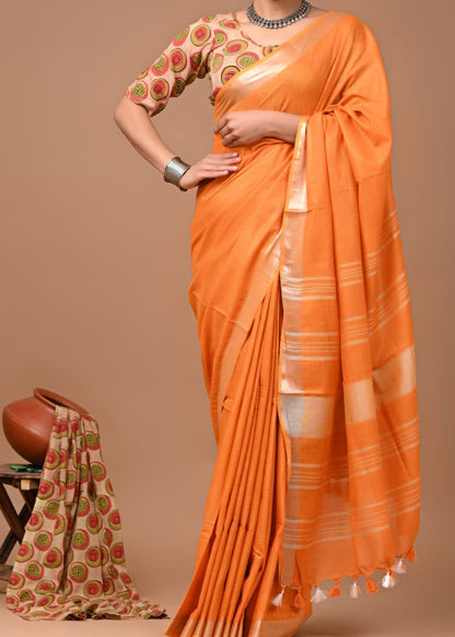 Monotone Linen Cotton Saree