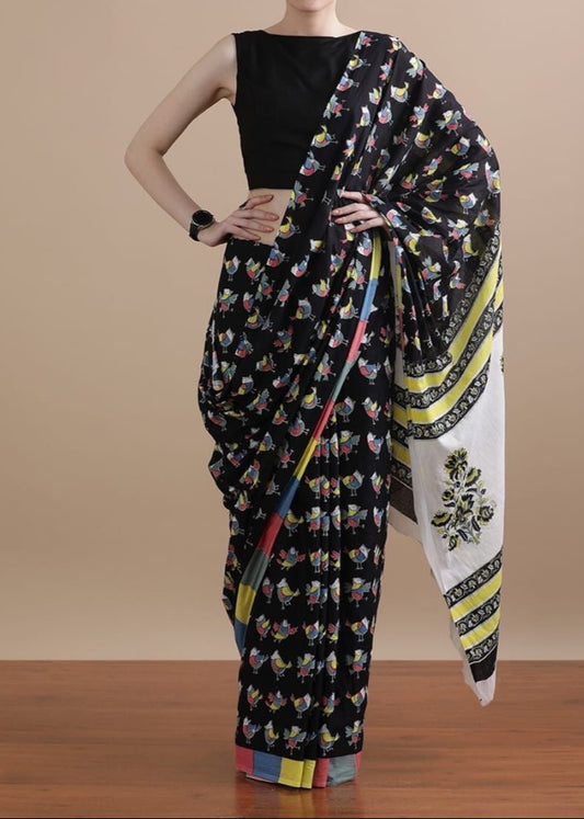 Chidiya Multi Color Mul Cotton Saree