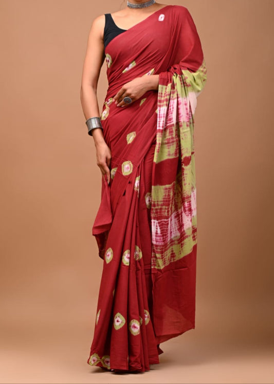Pista Rust Mul Cotton Saree