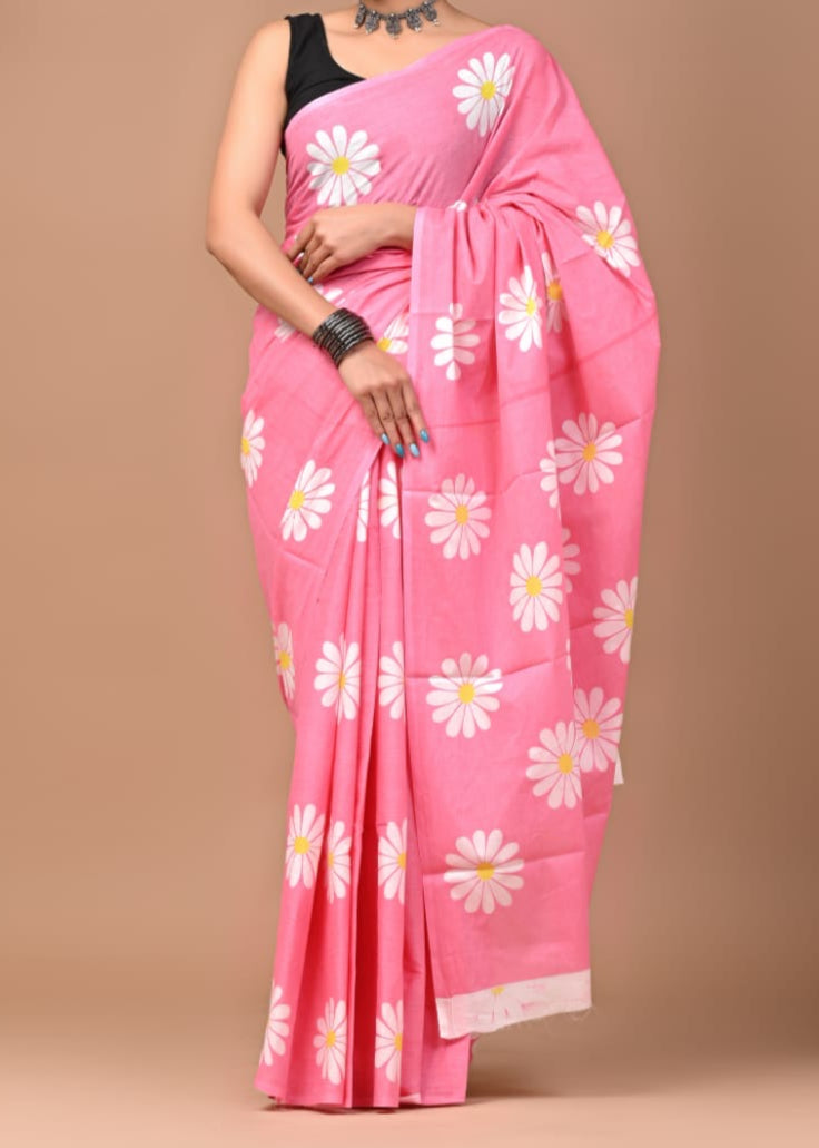 Papaya Glow Mul Cotton Saree