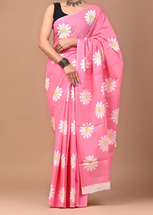 Papaya Glow Mul Cotton Saree