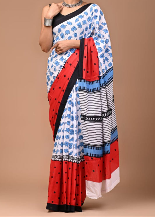 Aqua Mist Mul Cotton Saree
