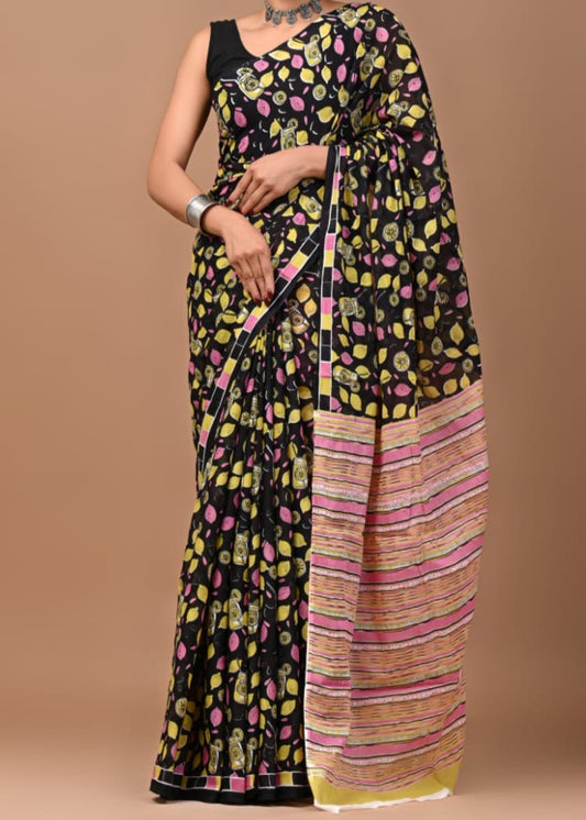 Handblock Printed Mul Cotton Saree