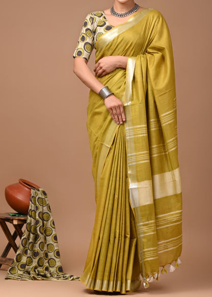 Monotone Linen Cotton Saree