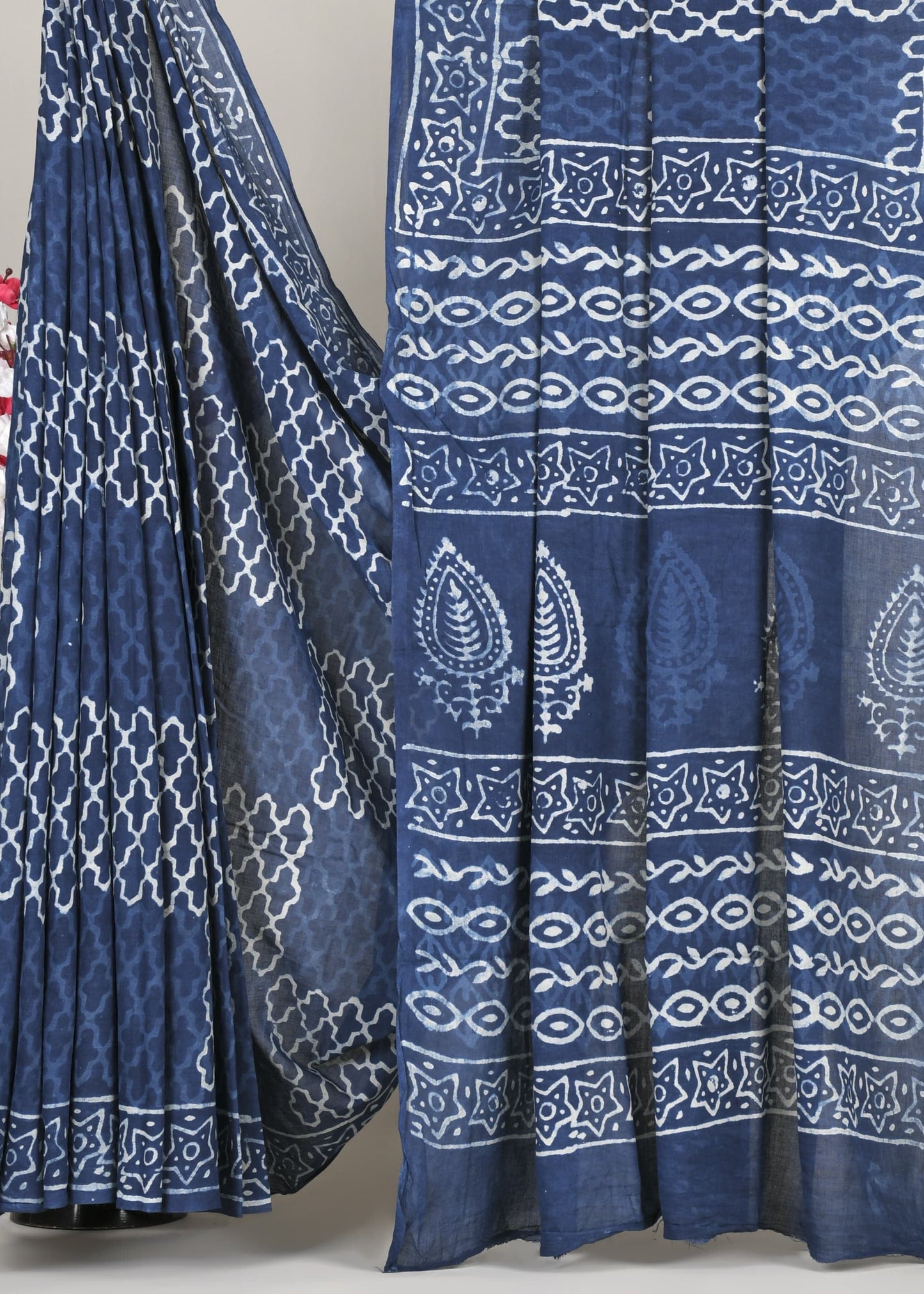 Neel Tara Print1 Pure Cotton Indigo Saree
