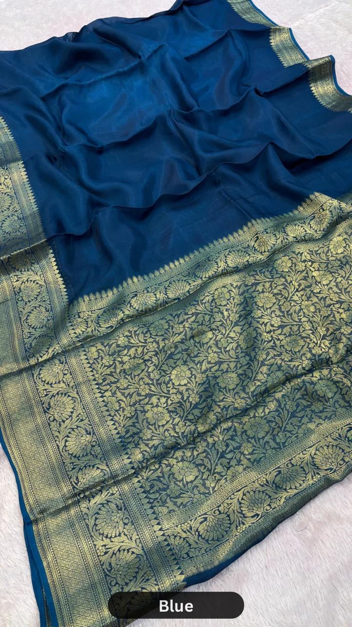 Plain Gold Zari Saree