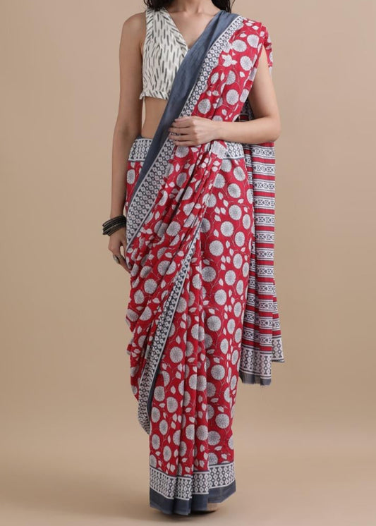 Autumn Rust Mul Cotton Saree