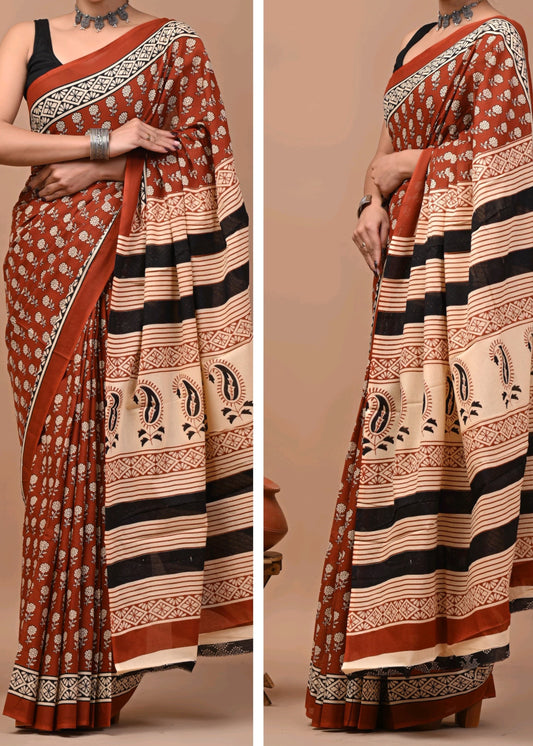 Rusty Garden Mul Cotton Saree