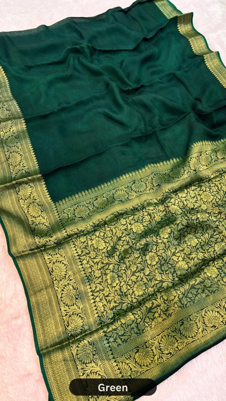 Plain Gold Zari Saree