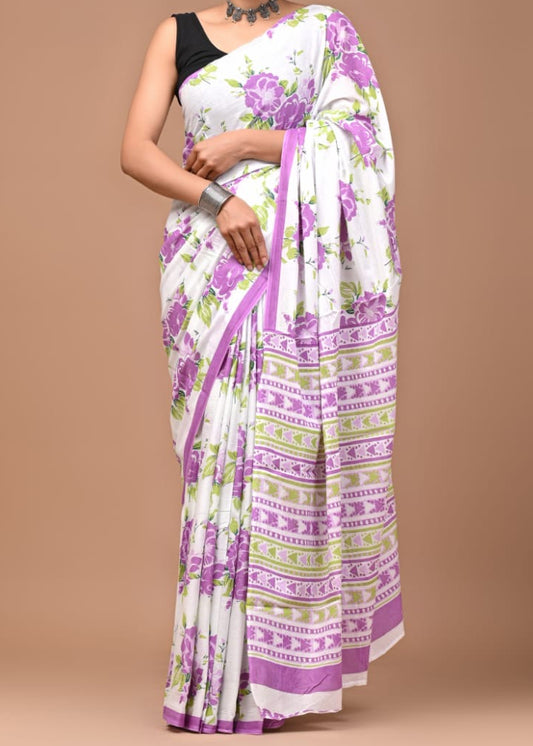 Midnight Blue Mul Cotton Saree