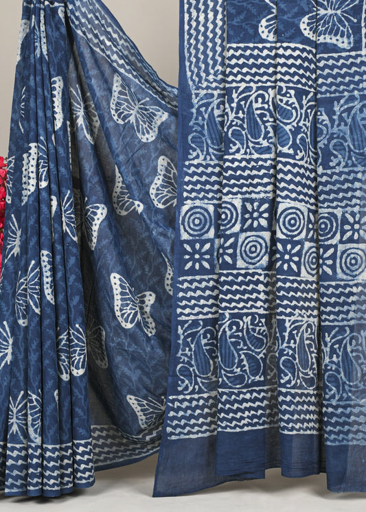 Neel Tara Butterfly Pure Cotton Indigo Saree