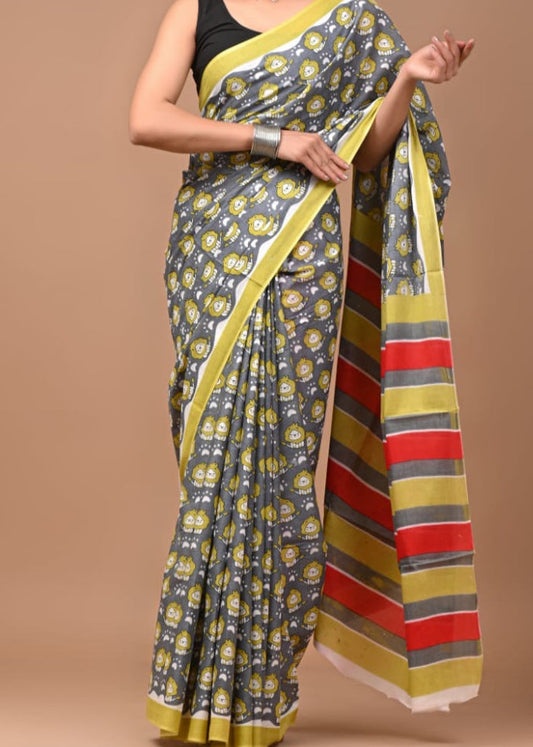 Handblock Printed Mul Cotton Saree