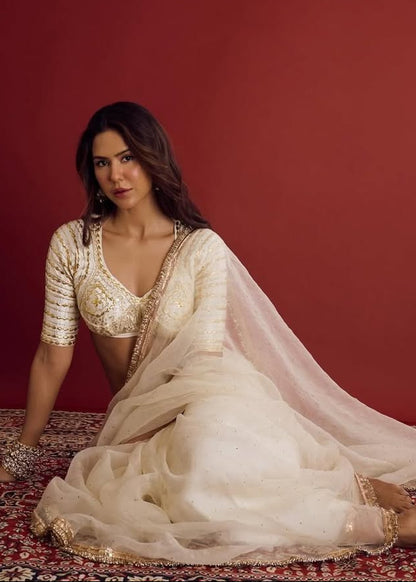 Sonam White Magic Shimmer Tissue Saree