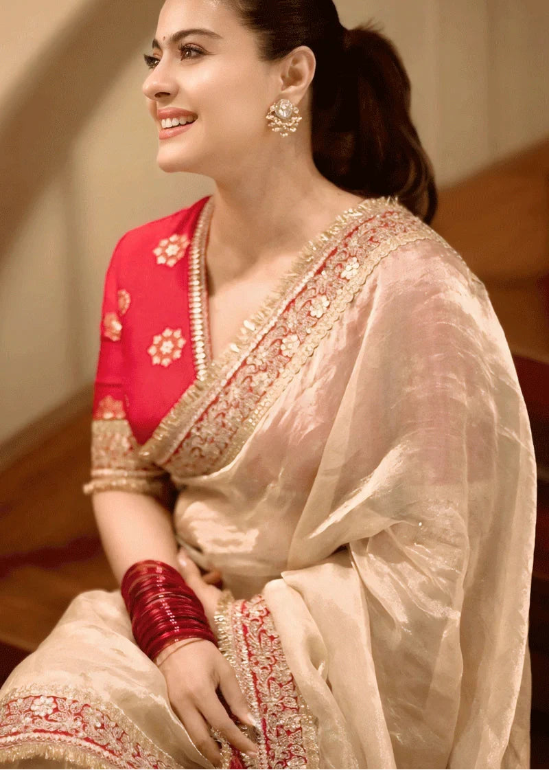 Kajol Inspired Gota Semi Tissue Saree