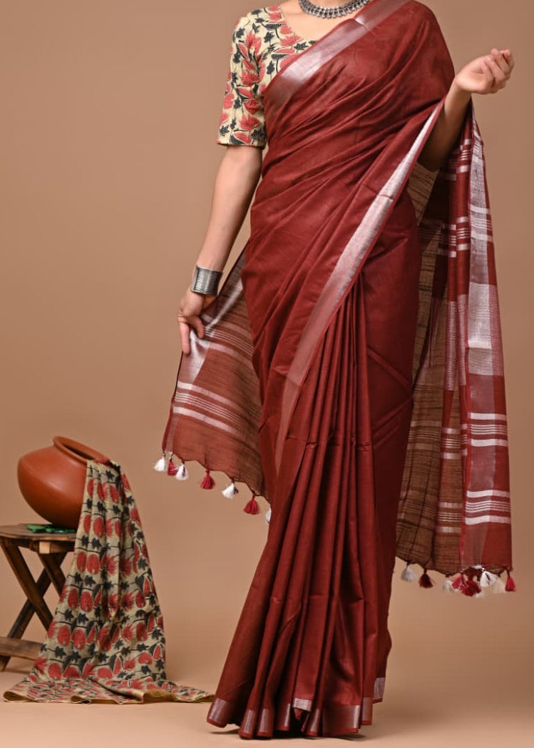 Monotone Linen Cotton Saree