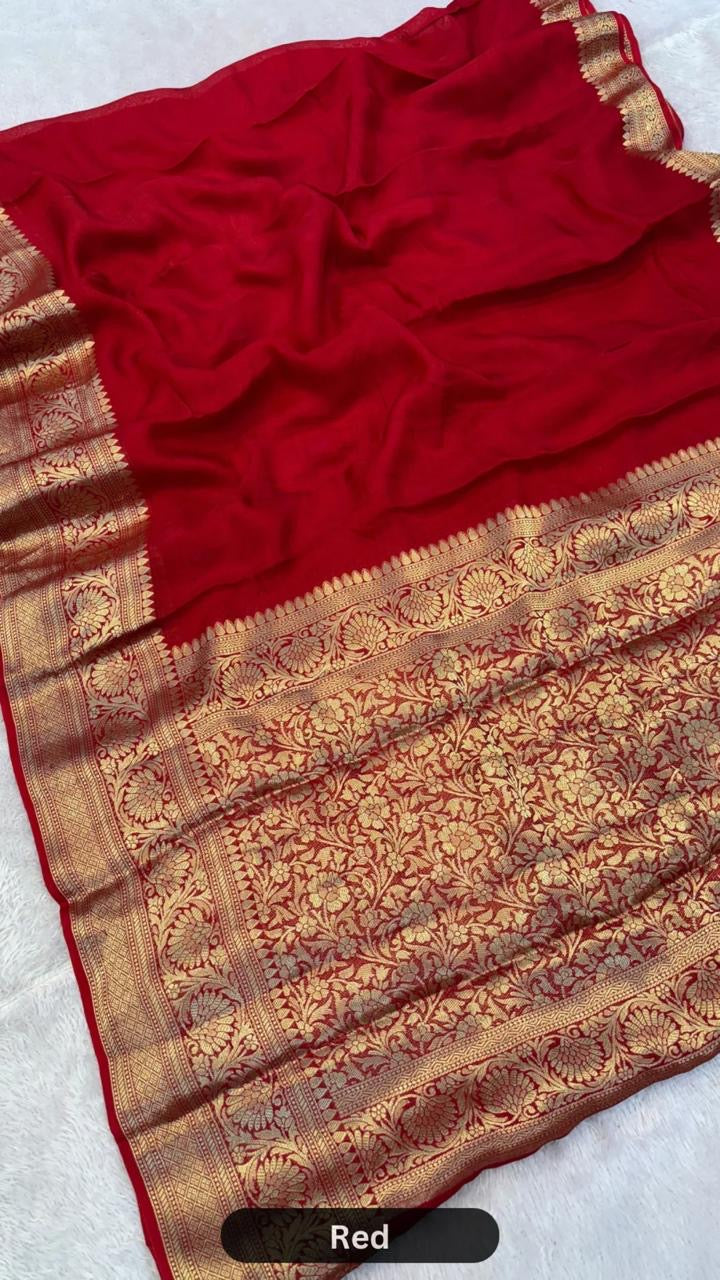 Plain Gold Zari Saree