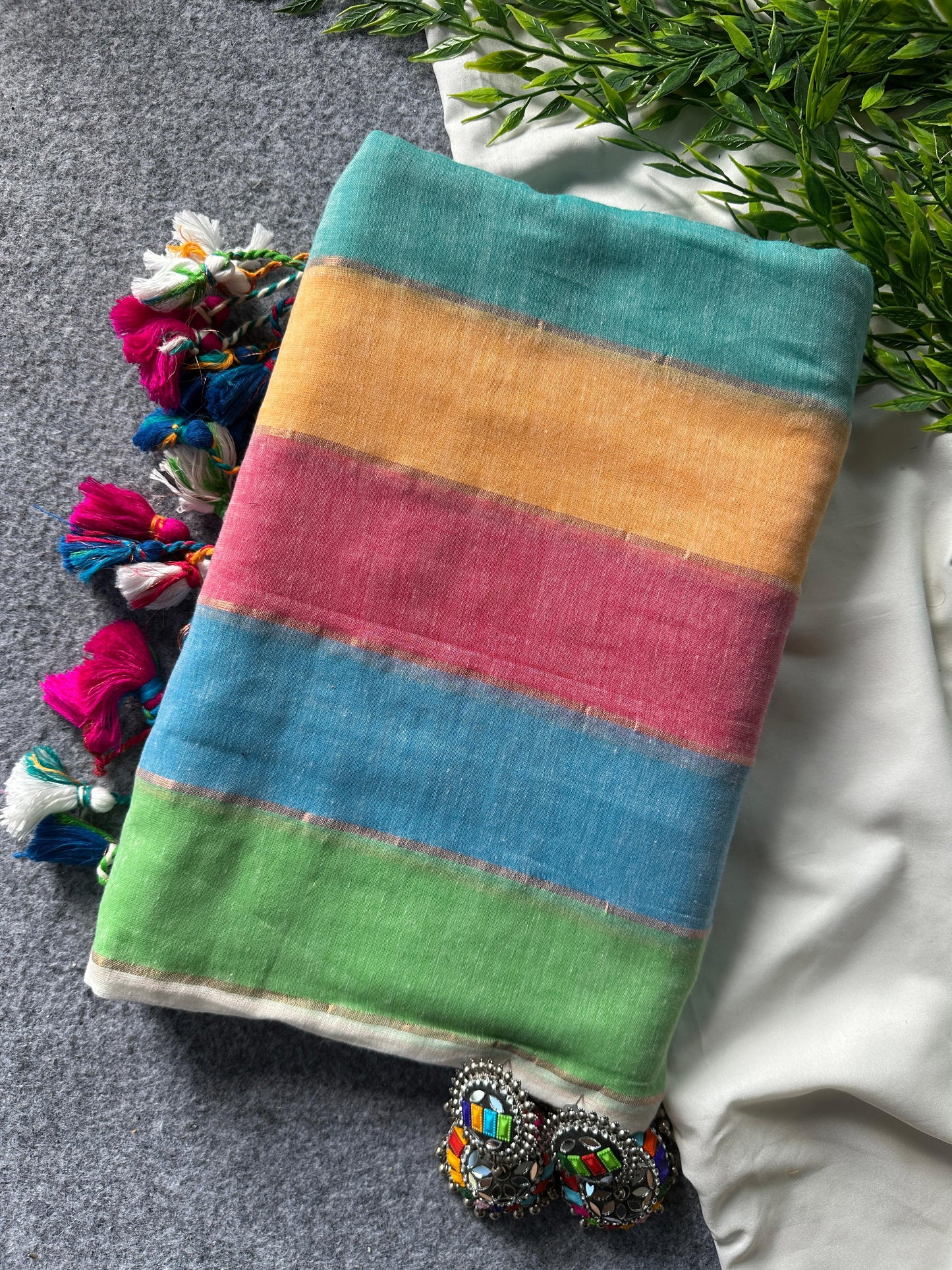 Gulmohar Satrangi Mul Saree