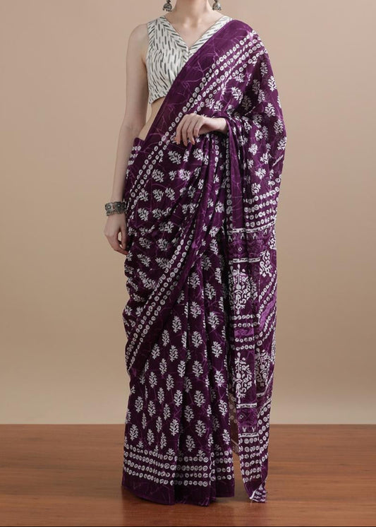 Komal Wine Mul Cotton Saree