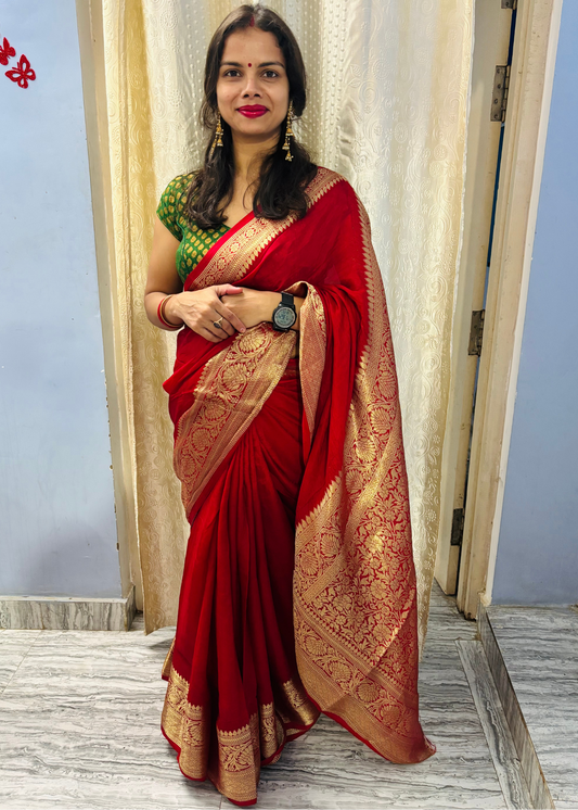 Plain Gold Zari Saree