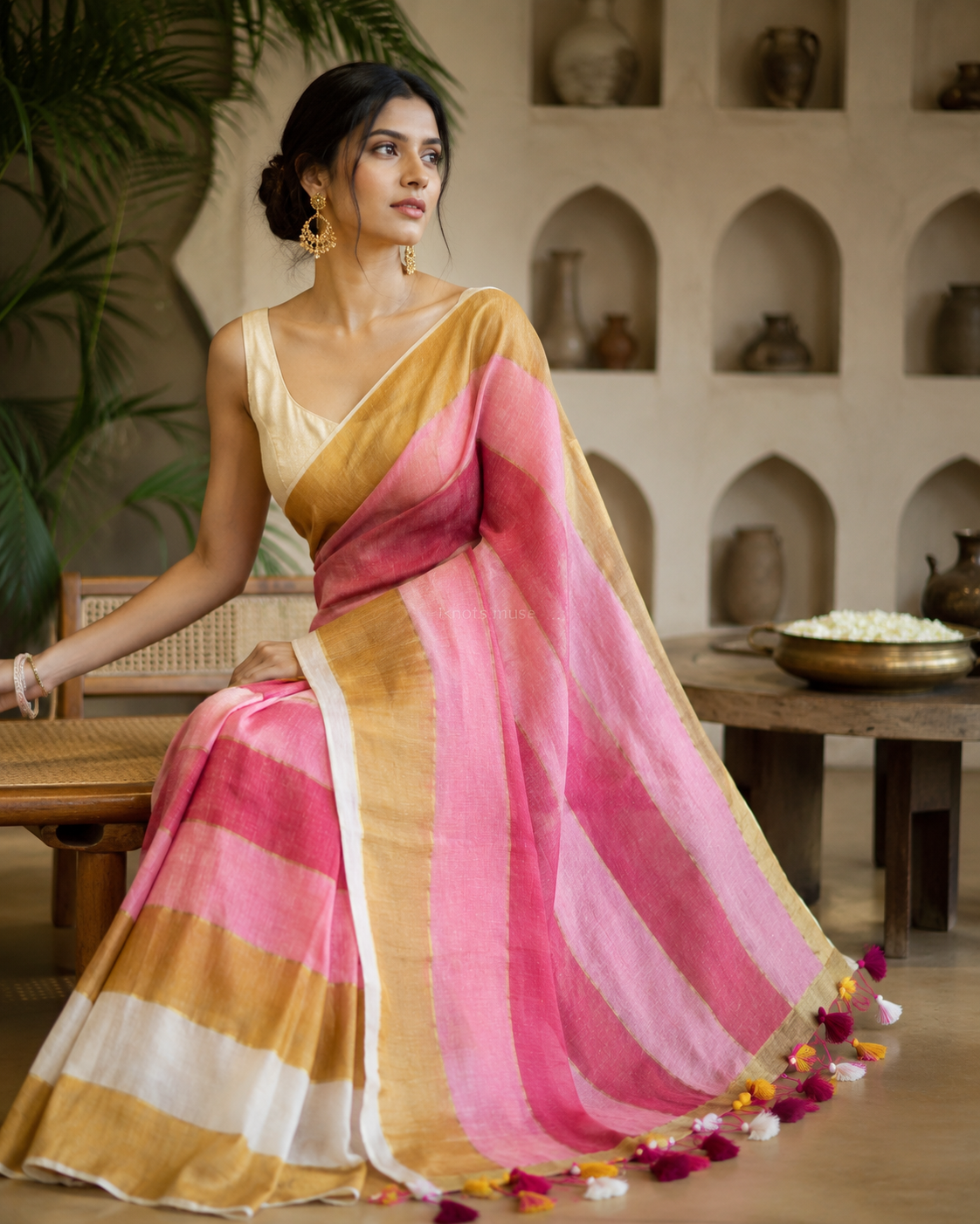 Mahira Satrangi Mul Saree