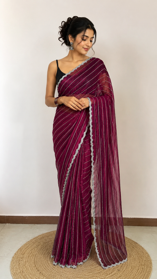 Wine Regal Party Wear Saree