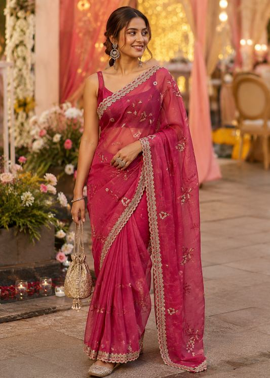 Peachish Pink Charm Lightweight Saree