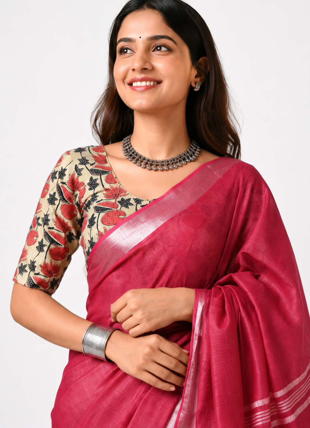 Peachish Pink Meera Linen Cotton Saree